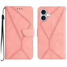 For iPhone 16 Plus Stitching Embossed Leather Phone Case(Pink) - 1