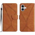 For iPhone 16 Plus Stitching Embossed Leather Phone Case(Brown) - 1