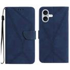 For iPhone 16 Plus Stitching Embossed Leather Phone Case(Blue) - 1