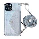 For iPhone 14 Plus Crocodile Texture Lanyard Card Slot Phone Case(Silver) - 1