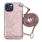 For iPhone 14 Plus Crocodile Texture Lanyard Card Slot Phone Case(Rose Gold) - 1