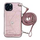 For iPhone 14 Pro Max Crocodile Texture Lanyard Card Slot Phone Case(Rose Gold) - 1