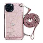 For iPhone 11 Pro Crocodile Texture Lanyard Card Slot Phone Case(Rose Gold) - 1