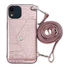 For iPhone XR Crocodile Texture Lanyard Card Slot Phone Case(Rose Gold) - 1