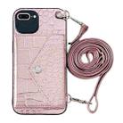 For iPhone 8 Plus / 7 Plus Crocodile Texture Lanyard Card Slot Phone Case(Rose Gold) - 1
