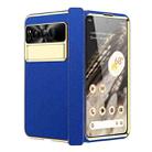For Google Pixel Fold Litchi Pattern Electroplating Folding Phone Case with Hinge(Royal Blue) - 1