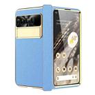 For Google Pixel Fold Litchi Pattern Electroplating Folding Phone Case with Hinge(Blue) - 1