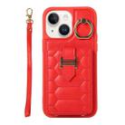 For iPhone 14 Vertical Card Bag Ring Holder Phone Case with Dual Lanyard(Red) - 1