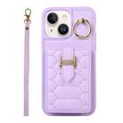 For iPhone 14 Plus Vertical Card Bag Ring Holder Phone Case with Dual Lanyard(Purple) - 1