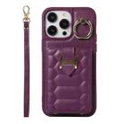 For iPhone 14 Pro Vertical Card Bag Ring Holder Phone Case with Dual Lanyard(Dark Purple) - 1