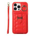 For iPhone 14 Pro Vertical Card Bag Ring Holder Phone Case with Dual Lanyard(Red) - 1