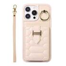 For iPhone 14 Pro Vertical Card Bag Ring Holder Phone Case with Dual Lanyard(Beige) - 1