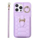 For iPhone 14 Pro Vertical Card Bag Ring Holder Phone Case with Dual Lanyard(Purple) - 1