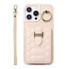 For iPhone 14 Pro Max Vertical Card Bag Ring Holder Phone Case with Dual Lanyard(Beige) - 1