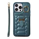 For iPhone 14 Pro Max Vertical Card Bag Ring Holder Phone Case with Dual Lanyard(Dark Green) - 1