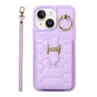 For iPhone 13 Vertical Card Bag Ring Holder Phone Case with Dual Lanyard(Purple) - 1