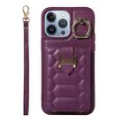 For iPhone 13 Pro Vertical Card Bag Ring Holder Phone Case with Dual Lanyard(Dark Purple) - 1