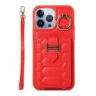 For iPhone 13 Pro Vertical Card Bag Ring Holder Phone Case with Dual Lanyard(Red) - 1