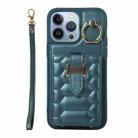 For iPhone 13 Pro Vertical Card Bag Ring Holder Phone Case with Dual Lanyard(Dark Green) - 1