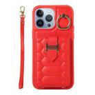 For iPhone 13 Pro Max Vertical Card Bag Ring Holder Phone Case with Dual Lanyard(Red) - 1