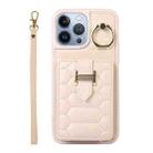 For iPhone 13 Pro Max Vertical Card Bag Ring Holder Phone Case with Dual Lanyard(Beige) - 1