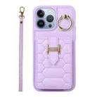 For iPhone 13 Pro Max Vertical Card Bag Ring Holder Phone Case with Dual Lanyard(Purple) - 1