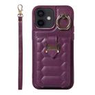 For iPhone 12 Vertical Card Bag Ring Holder Phone Case with Dual Lanyard(Dark Purple) - 1