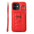 For iPhone 12 Vertical Card Bag Ring Holder Phone Case with Dual Lanyard(Red) - 1