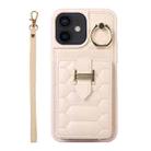 For iPhone 12 Vertical Card Bag Ring Holder Phone Case with Dual Lanyard(Beige) - 1