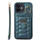 For iPhone 12 Vertical Card Bag Ring Holder Phone Case with Dual Lanyard(Dark Green) - 1