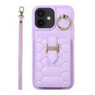 For iPhone 12 Vertical Card Bag Ring Holder Phone Case with Dual Lanyard(Purple) - 1