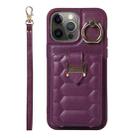 For iPhone 12 Pro Vertical Card Bag Ring Holder Phone Case with Dual Lanyard(Dark Purple) - 1
