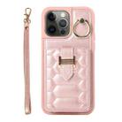 For iPhone 12 Pro Vertical Card Bag Ring Holder Phone Case with Dual Lanyard(Rose Gold) - 1