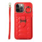 For iPhone 12 Pro Vertical Card Bag Ring Holder Phone Case with Dual Lanyard(Red) - 1