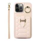 For iPhone 12 Pro Vertical Card Bag Ring Holder Phone Case with Dual Lanyard(Beige) - 1