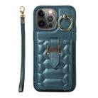 For iPhone 12 Pro Vertical Card Bag Ring Holder Phone Case with Dual Lanyard(Dark Green) - 1