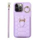 For iPhone 12 Pro Vertical Card Bag Ring Holder Phone Case with Dual Lanyard(Purple) - 1