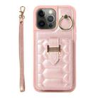 For iPhone 12 Pro Max Vertical Card Bag Ring Holder Phone Case with Dual Lanyard(Rose Gold) - 1