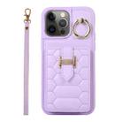 For iPhone 12 Pro Max Vertical Card Bag Ring Holder Phone Case with Dual Lanyard(Purple) - 1