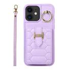 For iPhone 11 Vertical Card Bag Ring Holder Phone Case with Dual Lanyard(Purple) - 1