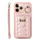 For iPhone 11 Pro Vertical Card Bag Ring Holder Phone Case with Dual Lanyard(Rose Gold) - 1