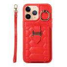 For iPhone 11 Pro Vertical Card Bag Ring Holder Phone Case with Dual Lanyard(Red) - 1
