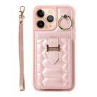 For iPhone 11 Pro Max Vertical Card Bag Ring Holder Phone Case with Dual Lanyard(Rose Gold) - 1