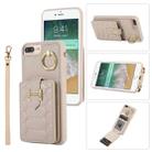 For iPhone 8 Plus / 7 Plus Vertical Card Bag Ring Holder Phone Case with Dual Lanyard(Beige) - 1