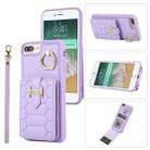 For iPhone 8 Plus / 7 Plus Vertical Card Bag Ring Holder Phone Case with Dual Lanyard(Purple) - 1