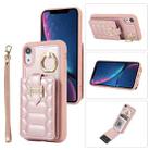 For iPhone XR Vertical Card Bag Ring Holder Phone Case with Dual Lanyard(Rose Gold) - 1