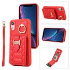 For iPhone XR Vertical Card Bag Ring Holder Phone Case with Dual Lanyard(Red) - 1