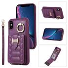 For iPhone XS Vertical Card Bag Ring Holder Phone Case with Dual Lanyard(Dark Purple) - 1