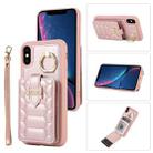 For iPhone XS Vertical Card Bag Ring Holder Phone Case with Dual Lanyard(Rose Gold) - 1