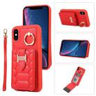 For iPhone XS Vertical Card Bag Ring Holder Phone Case with Dual Lanyard(Red) - 1